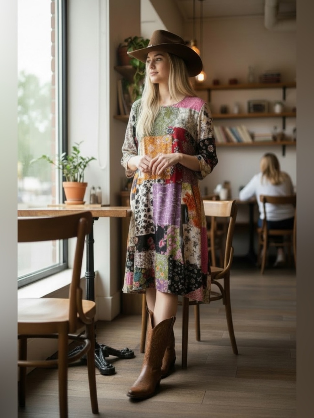 SHANA Patchwork Floral flowy Midi Dress - Multicolor, Large